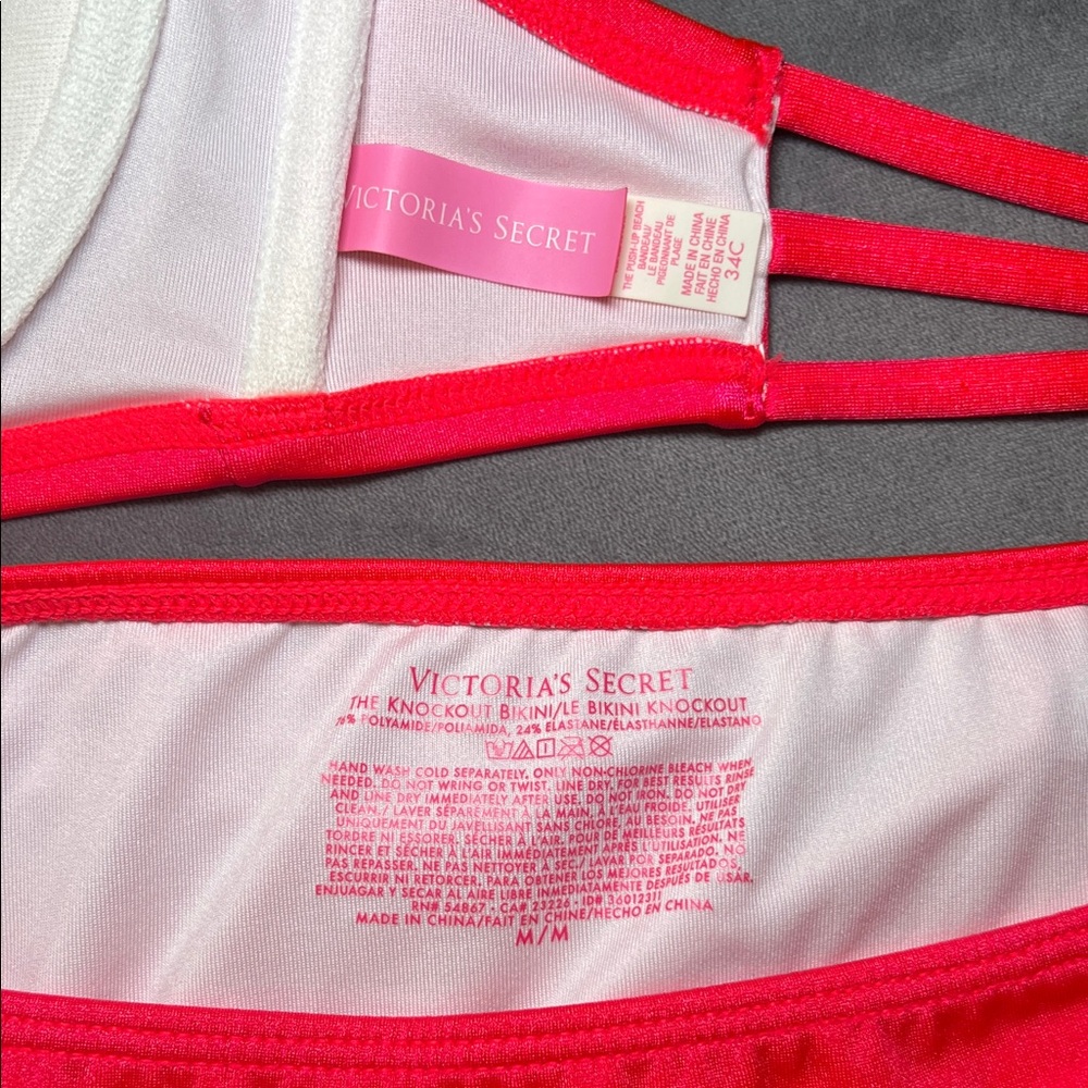 Victoria's Secret Hot Pink The Push-up Beach Bandeau and Knockout Bikini 34C / M - Picture 2 of 13
